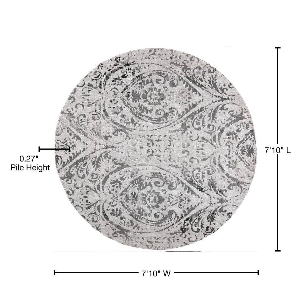 Ivory and Grey Round Synthetic Paisley Area Rug