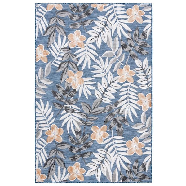 Cabana Blue/Gray 5 ft. x 8 ft. Botanical Floral Indoor/Outdoor Area Rug