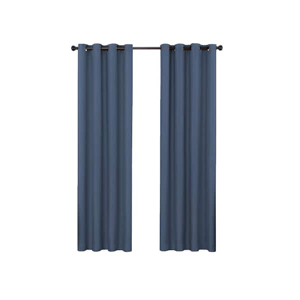 Eclipse Bryson Thermaweave Indigo Solid Polyester 52 in. W x 108 in. L Room Darkening Single Grommet Top Curtain Panel