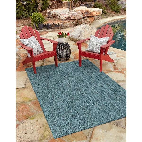 Outdoor Solid Teal 7' 0 x 10' 0 Area Rug