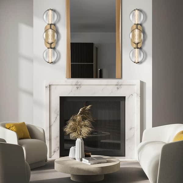 Atomo 24.75 in. 3-Light Gold Integrated LED Sconce with Clear Glass Shade