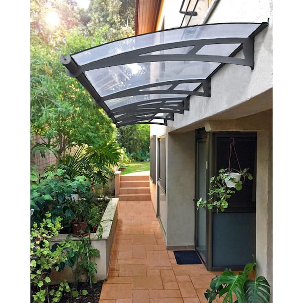 Aquila 3 ft. x 14 ft. Gray/Clear Door and Window Fixed Awning