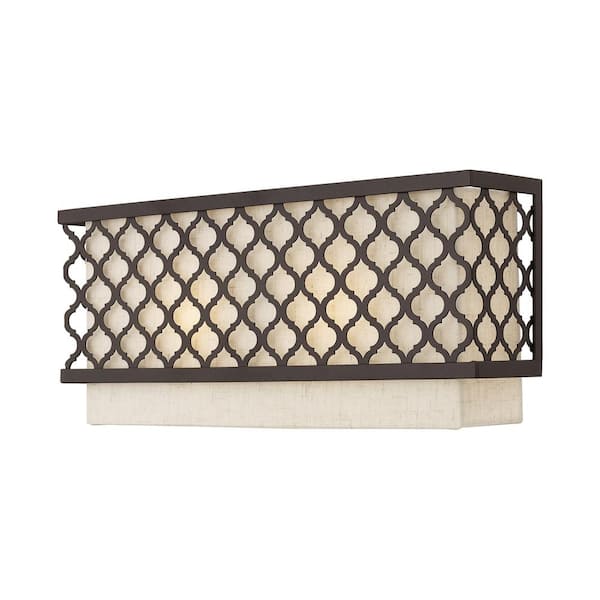 AVIANCE LIGHTING Amalfi 16 in. 2-Light English Bronze ADA Wall Sconce with Oatmeal Fabric Shade