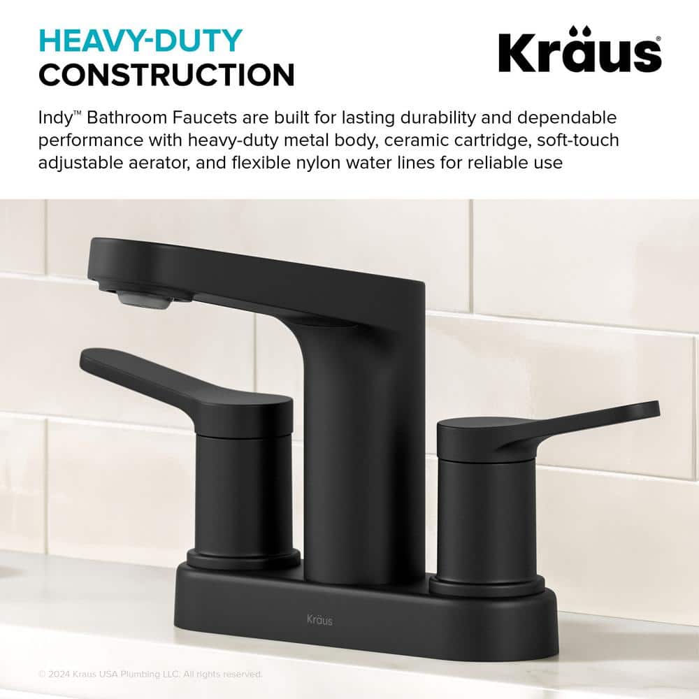 Indy Matte Black Dual Handle Bathroom Faucet with Pop-Up Drain