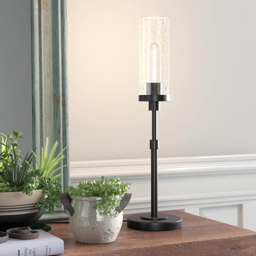 Black Bronze Nightstand Lamp with Seeded Glass Shade
