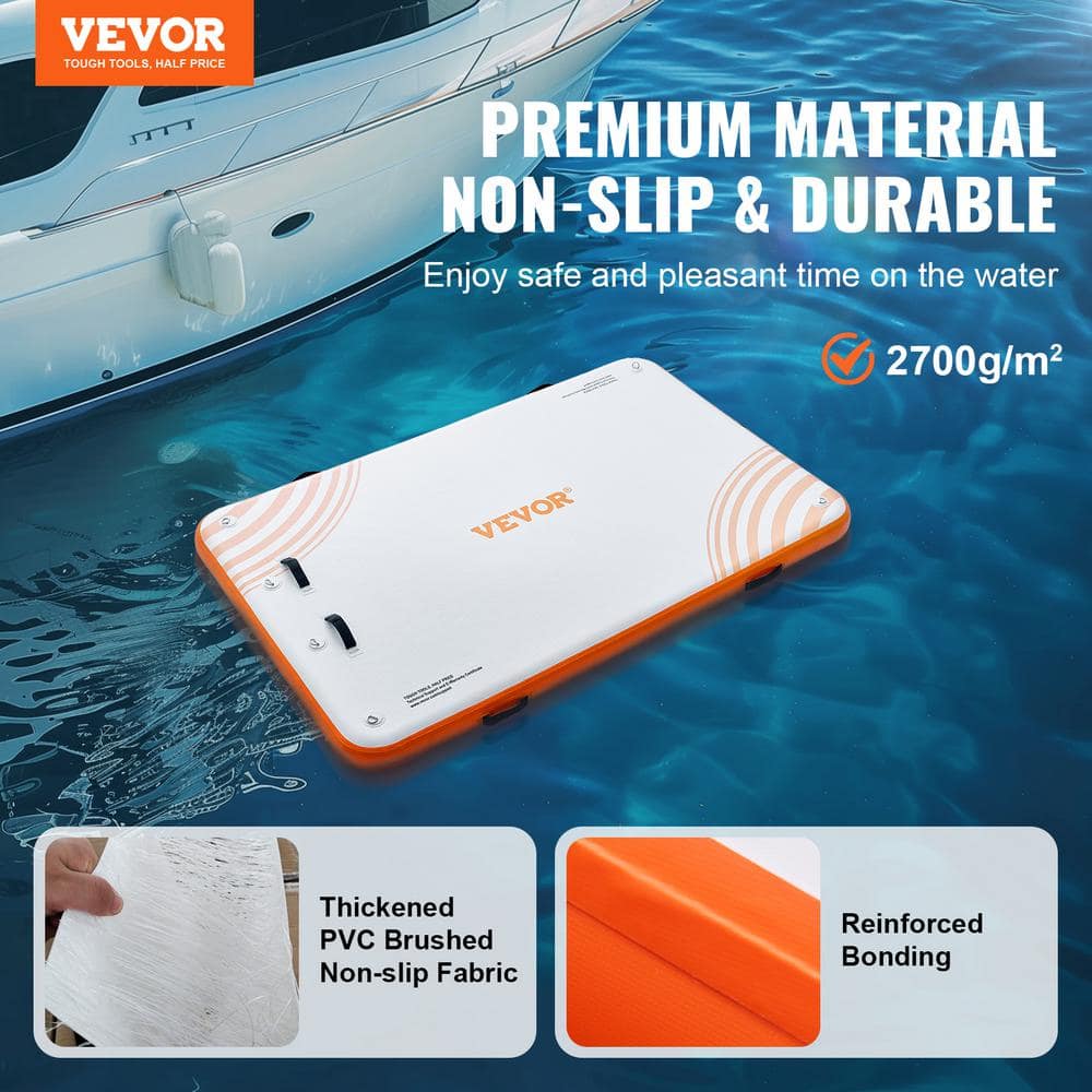 VEVOR 8 x 5FT Orange Inflatable Floating Dock with Ladder