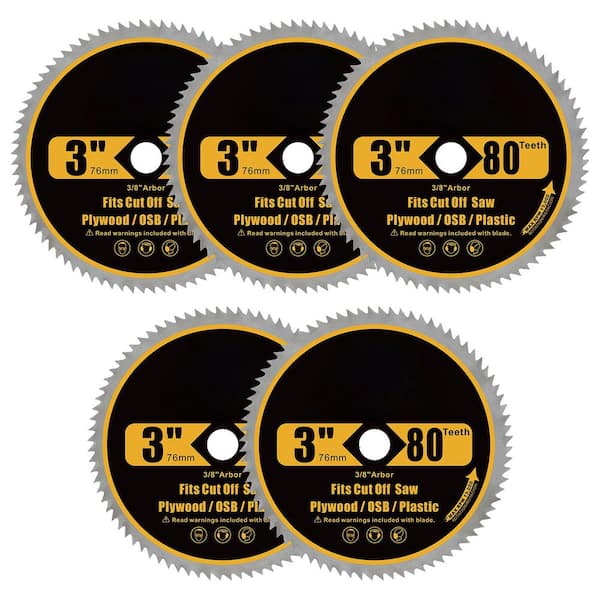 3 in. 80-Tooth Cutting Saw Blade for Plywood OSB Veneer Plastic Steel Circular Saw Blade Accessory 5 Pack