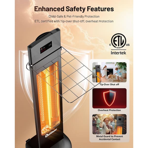 Dr Infrared Heater 1500W Black Electric Infrared Tower Radiant