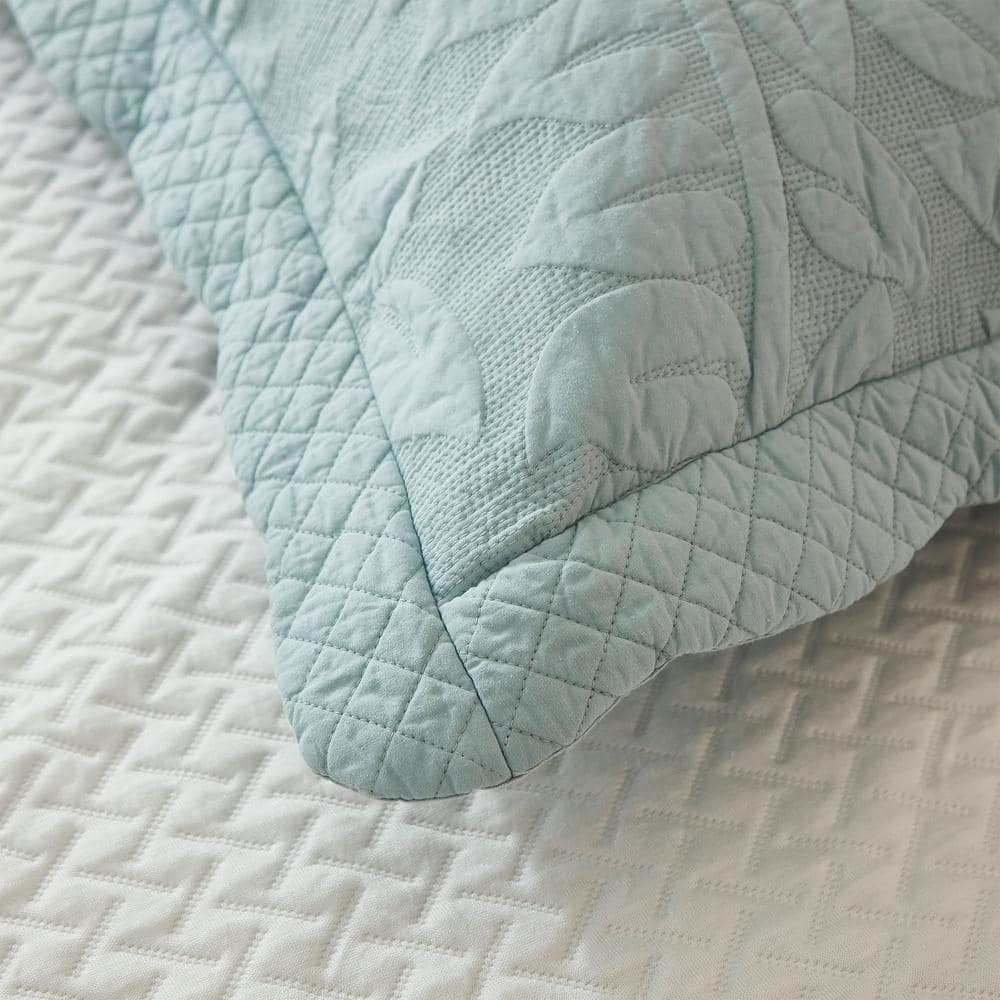 Oversized Green Cotton Queen Bedspread Quilt Set