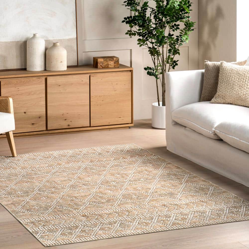 nuLOOM Úna Lattice Spill-Proof Machine Washable Beige 9 ft. x 12 ft ...