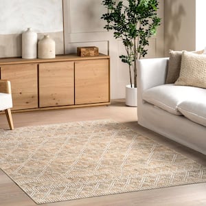 Úna Lattice Spill-Proof Machine Washable Beige 9 ft. x 12 ft. Area Rug