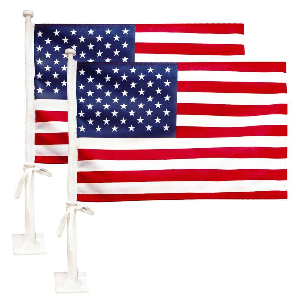 ANLEY 11 in. x 17 in. Premium Car Flag with Flagpole Mount and American Flag - Double Sided USA Flag (2-Pack)