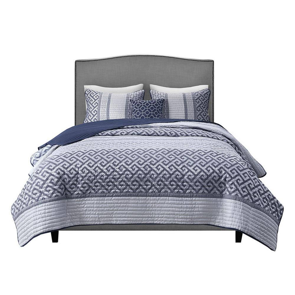 Navy Reversible Microfiber King Quilt Set