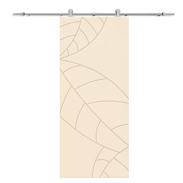 CALHOME 30 in. x 80 in. Beige Stained Composite MDF Paneled Interior Sliding Barn Door with Hardware Kit