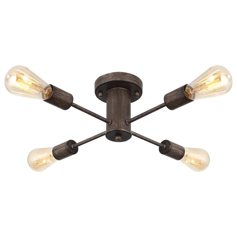 17.5 in. 4-Light Imitation Wood Grain Sputnik Transitional Flush Mount Ceil