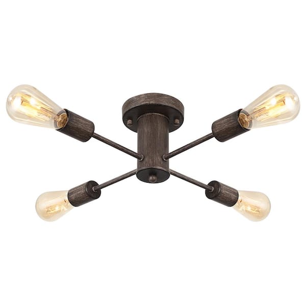 ADSENSTY 17.5 in. 4-Light Imitation Wood Grain Sputnik Transitional Flush Mount Ceiling Lights