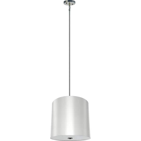 Illumine 5-Light Satin Steel Chandelier with Pristine White Fabric Shade