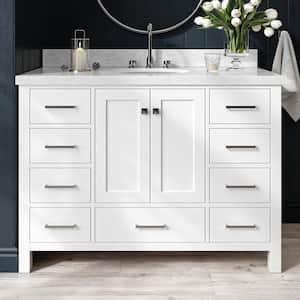 Cambridge 49 in. W x 22 in. D x 36 in. H Bath Vanity in White with Carrara White Marble Top