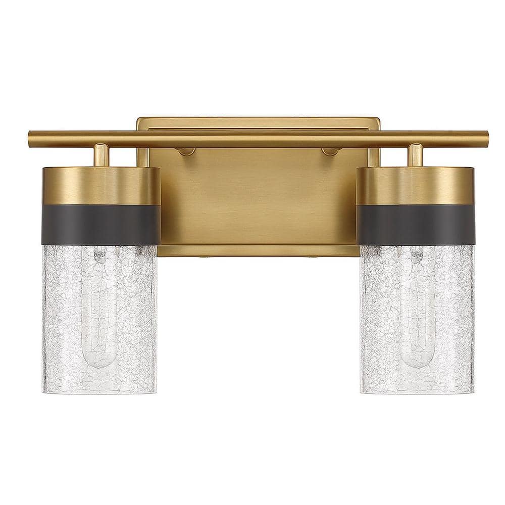 Warm Brass and Crackled Glass 2-Light Vanity Fixture