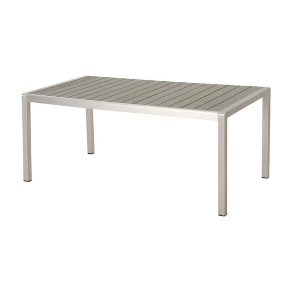 Silver Metal Outdoor Dining Table with Faux Gray Wood Top