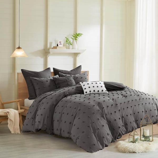 Intelligent Design Maize 7-Piece Charcoal Cotton King/Cal King Comforter Set