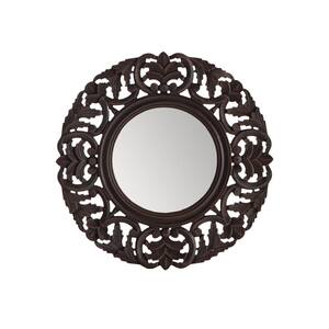 23.5 in. x 23.5 in. Modern Round Framed Espresso Decorative Mirror