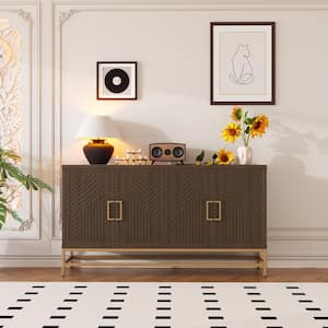 Retro Style Espresso MDF 59.8 in. Sideboard with Adjustable Shelves, Rectangular Metal Handles and Legs