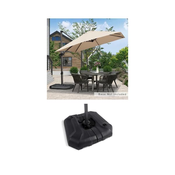 9 ft. Square Beige Cantilever Umbrella and Black Patio Umbrella Base Combo