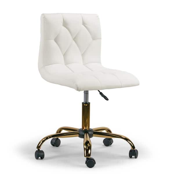 Glamour Home Aman Ivory Upholstered Adjustable Height 19.25 in. with Golden Frame Wheel Base Swivel Office Chair