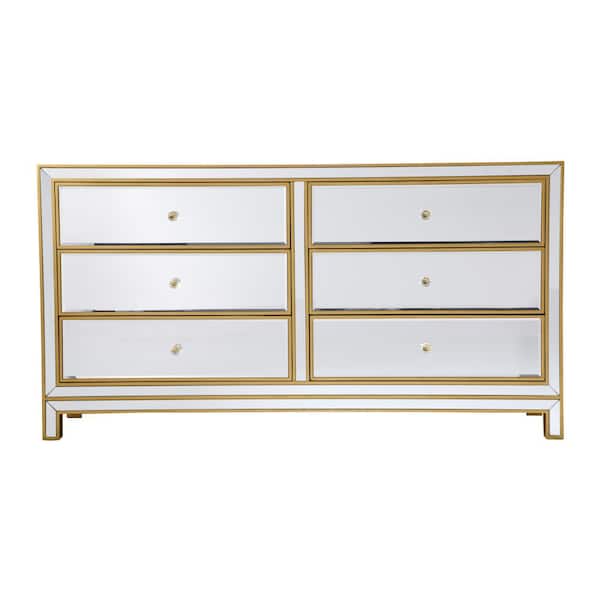 Unbranded 32 in. H x 60 in. W x 18 in. D Timeless Home 6-Drawer in Antique Gold Cabinet