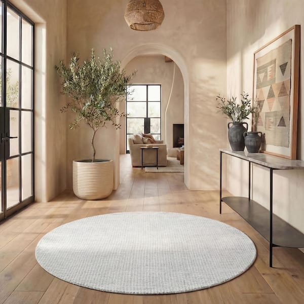 Abstract 8 ft. x 8 ft. Round Light Gray/Ivory Speckled Area Rug