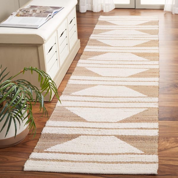 Natural Fiber Beige/Ivory 2 ft. x 9 ft. Striped Woven Runner Rug