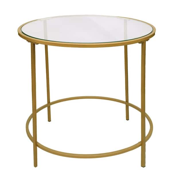 The Urban Port Gold And Clear, Round Glass Metal End Tables