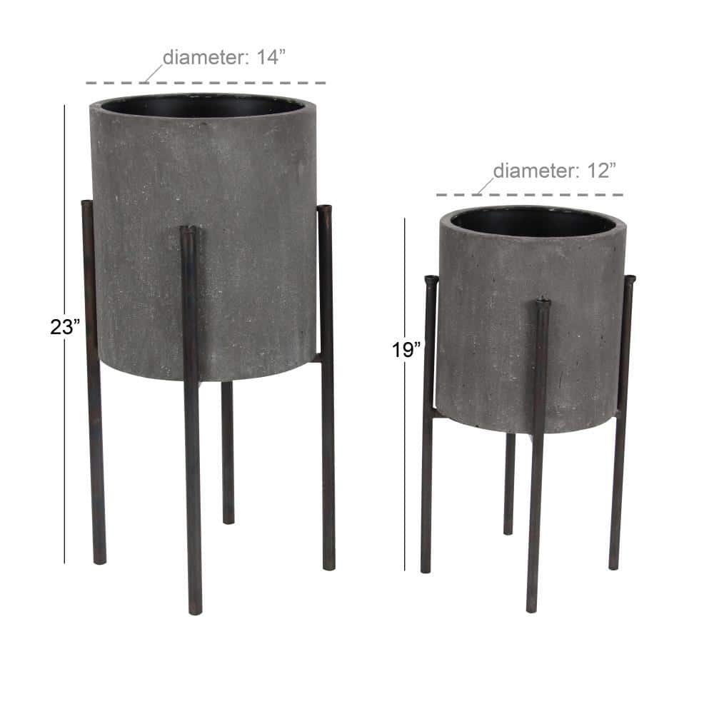 Modern Gray Iron Planters Set of 2 with Removable Stand - Indoor/Outdoor