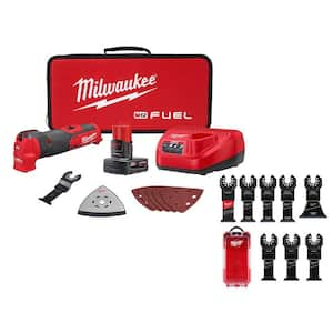 M12 FUEL 12V Li-Ion Cordless Oscillating Multi-Tool Kit w 4.0 Ah Battery, Charger, Accessories, Bag & Blade Set (8-Pc)