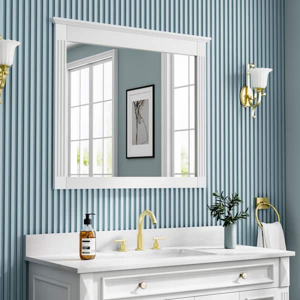 38 in. W x 33 in. H Rectangular Framed Wall Mounted Moisture-proof Solid Wood Bathroom Vanity Mirror in White,Easy Hang