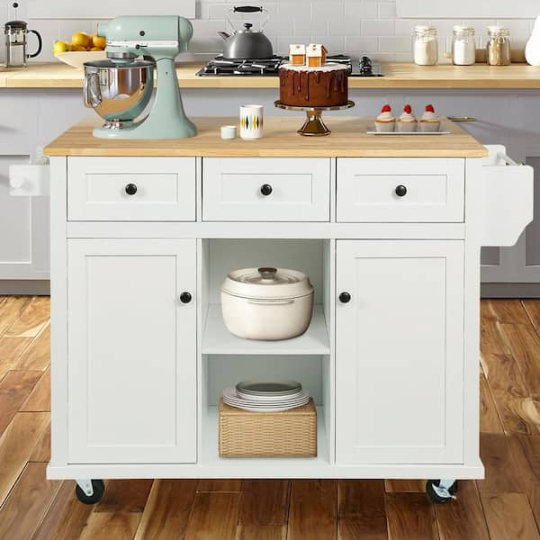 White Foldable Rubber Wood Drop-Leaf Countertop 53.1 in. W Kitchen