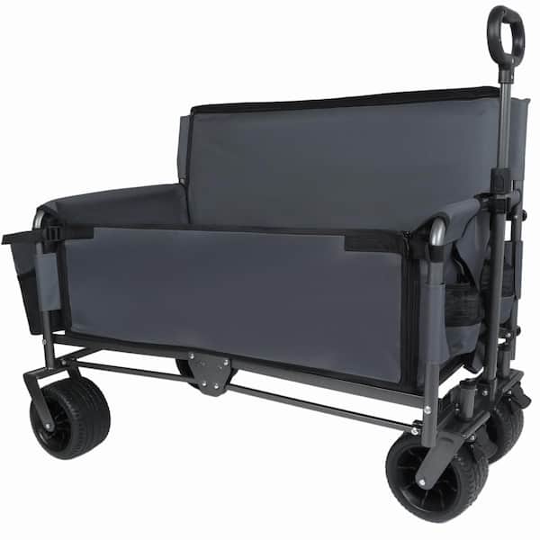 8.9 cu. ft. Steel Garden Cart with Bench Seat & Storage, 500lbs Heavy-Duty in Gray