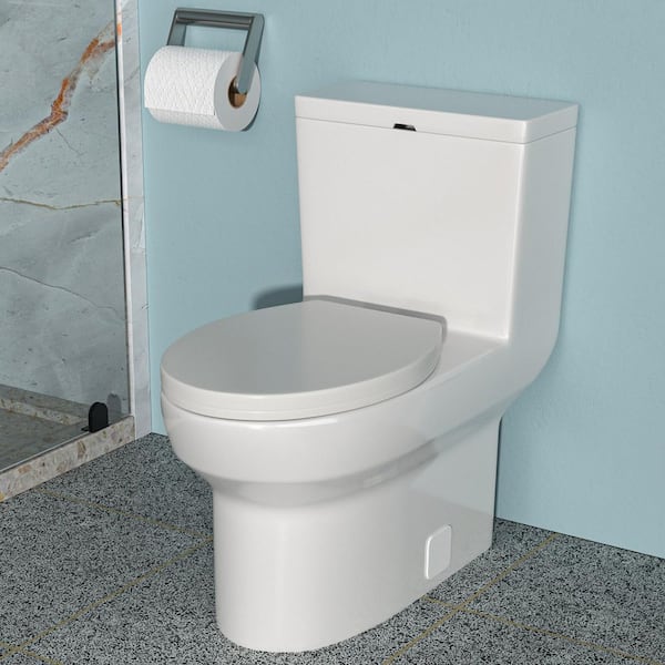 1-piece 1.28 GPF Single Flush Elongated Toilet in White Seat Included