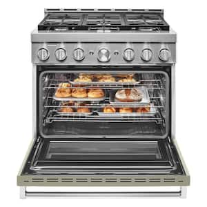 36 in. 5.1 cu. ft. Smart Commercial-Style Gas Range with Self-Cleaning and True Convection in Avocado Cream