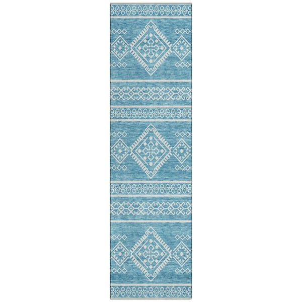 3'X5' Teal Machine Woven Uv Treated Tribal Indoor Outdoor Area Rug 3'X5' Teal Machine Woven Uv Treated Tribal Indoor Outdoor Area Rug