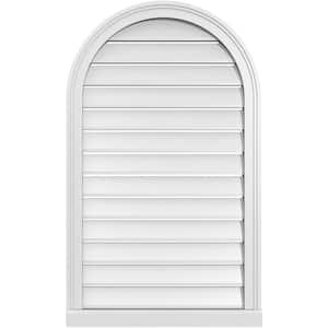 24 in. x 40 in. Round Top Surface Mount PVC Gable Vent: Functional with Brickmould Sill Frame