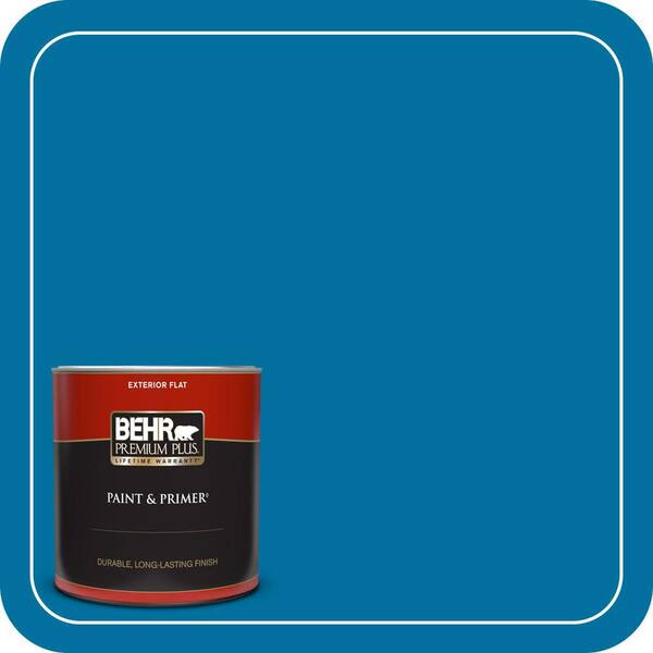 BEHR PREMIUM PLUS 1 qt. #550B-7 Blue Ocean Flat Exterior Paint & Primer
