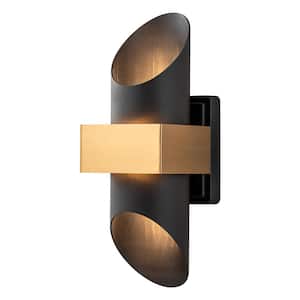 Barry 12-Watt 2-Light Black and Gold Outdoor Hardwired Cylinder Sconce 3000K Wall Integrated LED