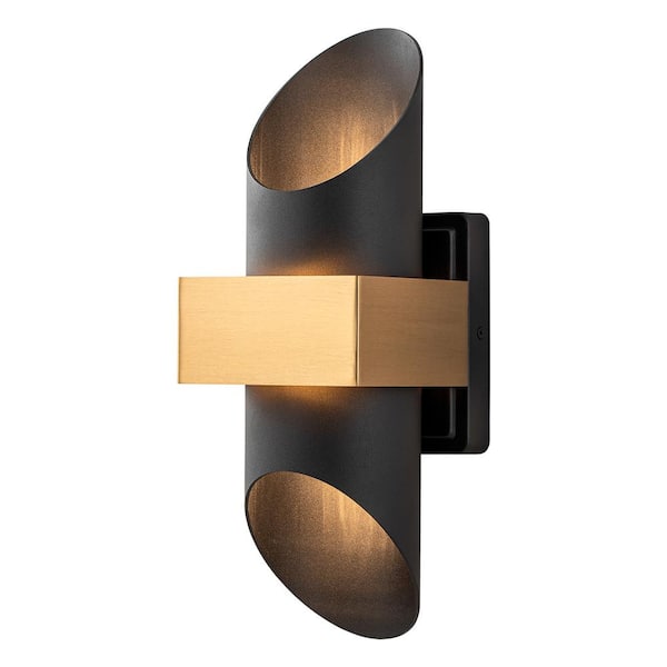 EDISLIVE Barry 12-Watt 2-Light Black and Gold Outdoor Hardwired Cylinder Sconce 3000K Wall Integrated LED
