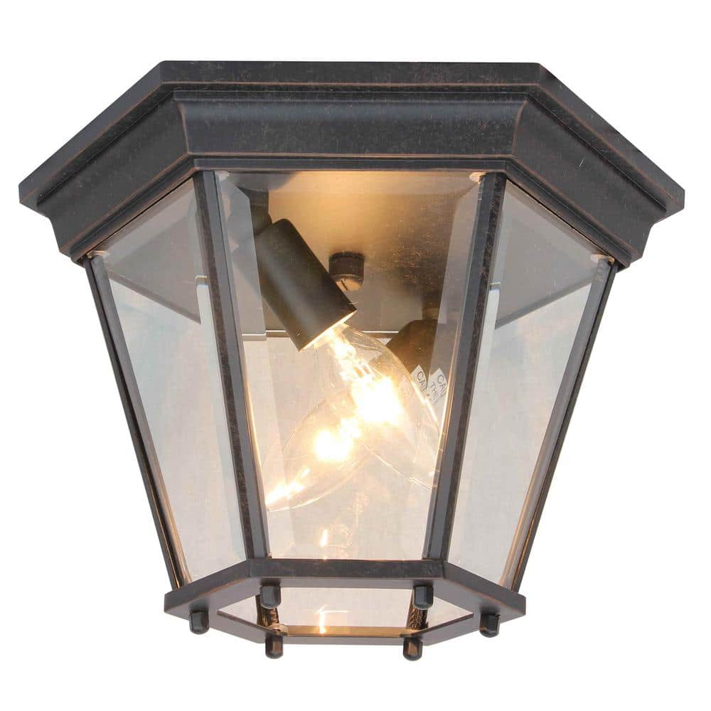 2-Light Oil Rubbed Bronze Outdoor Flush Mount Light