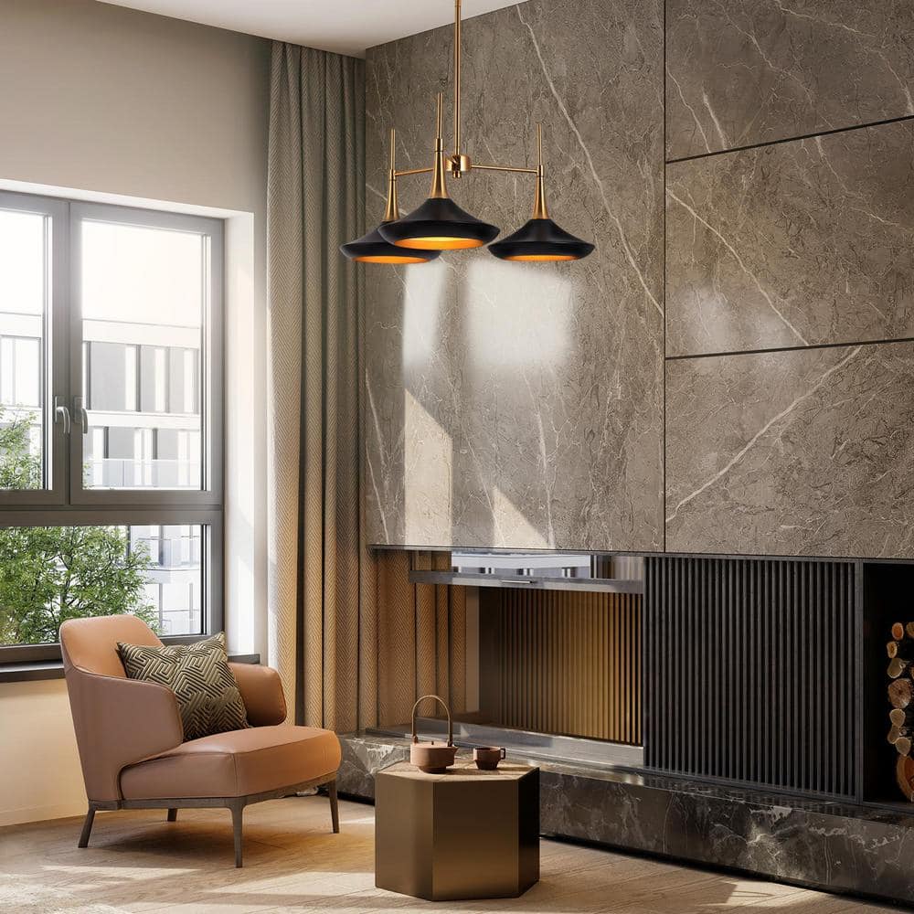 Whimsical Sputnik 25'' Matte Black Chandelier with Brass Accents
