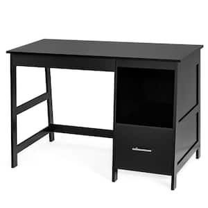 47.5 in. Rectangular Black Wood 2-Drawer Computer Desk with Open Storage