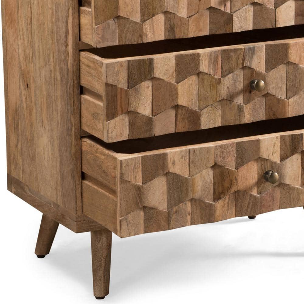 Poppy Mid-Century Mango Wood 3-Drawer Chest with 3D Weave