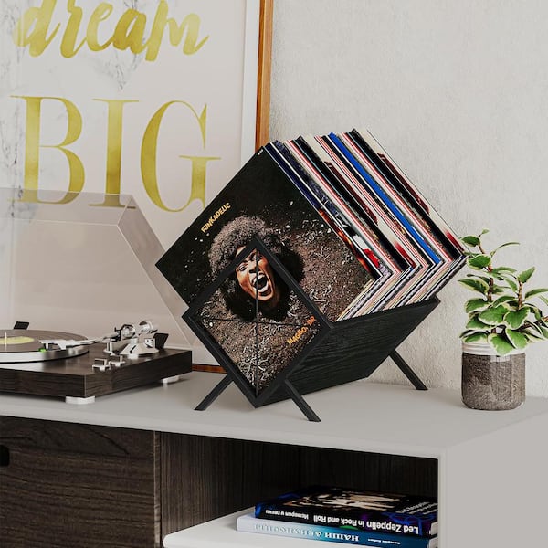Angel Sar Black 80-100 LP Vinyl Record Storage Rack, Retro Angel Sar Black 80-100 LP Vinyl Record Storage Rack, Retro